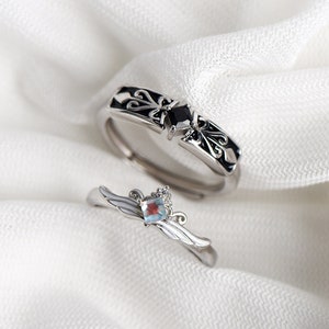 Chevalier et princesse personnalisés en argent sterling 925, zircon, bagues de couple, bagues pour elle et lui, bague de promesse, cadeau personnalisé pour elle pour couple image 1