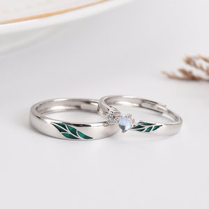Anillos de pareja de hojas personalizados anillos de él y ella anillo de promesa regalo personalizado para ella para pareja 925 plateado imagen 1