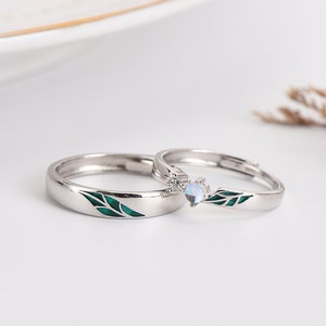 Customized Leaves Couple Rings his and hers rings promise ring personalized gift for her for couple 925 silver plated