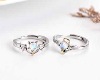 Kundenspezifische Engel und Teufel 925 Sterling Silber Harz Paar Ringe seine und ihre Ringe versprechen Ring personalisiertes Geschenk für sie für Paar