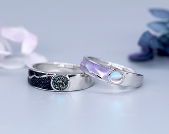 Personalizzato 925 argento sterling resina Coppia Anelli suoi e suoi anelli promessa anello regalo personalizzato per lei per anello di coppia per coppia