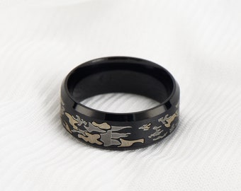 Bague camouflage personnalisée en acier inoxydable 8mm pour homme, bague de promesse pour homme, bague gravée, cadeau personnalisé pour père