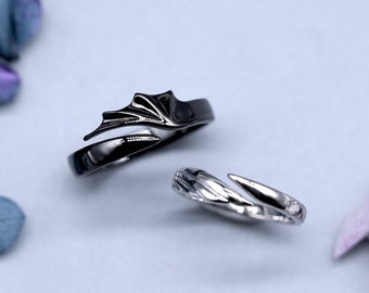 Anillos de pareja de ángel y diablo personalizados en plata de ley 925 con circonitas, anillos para él y para ella, anillo de promesa, regalo personalizado para ella y para pareja