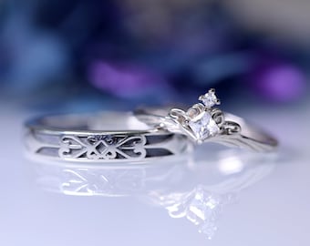 Angepasste Ritter und Prinzessin 925 Sterling Silber Zirkon Paar Ringe für Sie und Ihn Ringe Versprechen Ring personalisierte Geschenk für Paar