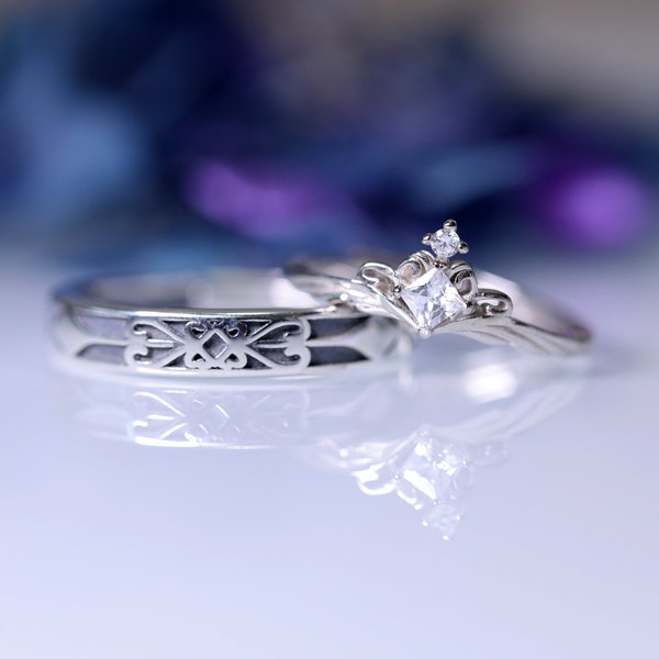 Angepasste Ritter und Prinzessin 925 Sterling Silber Zirkon Paar Ringe für Sie und Ihn Ringe Versprechen Ring personalisierte Geschenk für Paar