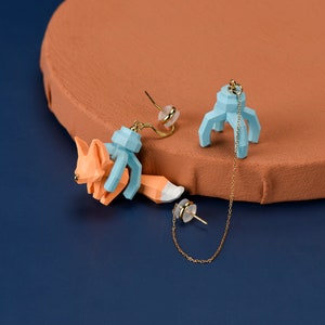 Orecchini a forma di volpe con artiglio, orecchini a polsino, clip per le orecchie, minimal, senza foro, regalo per lei, per donna, argento 925, stampa 3D di simpatici animali, cartone animato