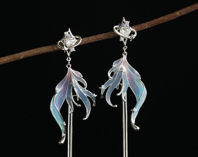 Sky and Sea Dangle Drop Earrings| Celestial Earrings| Moon Dangling Earrings| Star Mermaid Earrings
