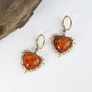 Sunset Heart in Bloom Earrings: Antique Gold Rose Orange Heart Ear Loop