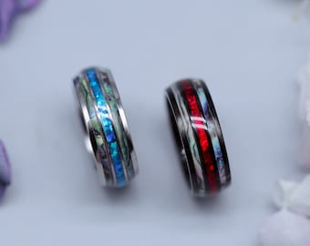 Customized Tungsten 8mm shell inslaided ring for men promise men ring for him engraved ring personalized gift for father