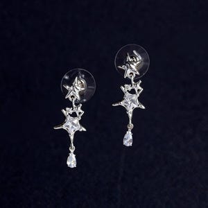 Pendants d'oreilles pendantes étoile céleste et zircon | Plaqué argent | Plaqué or 14 carats