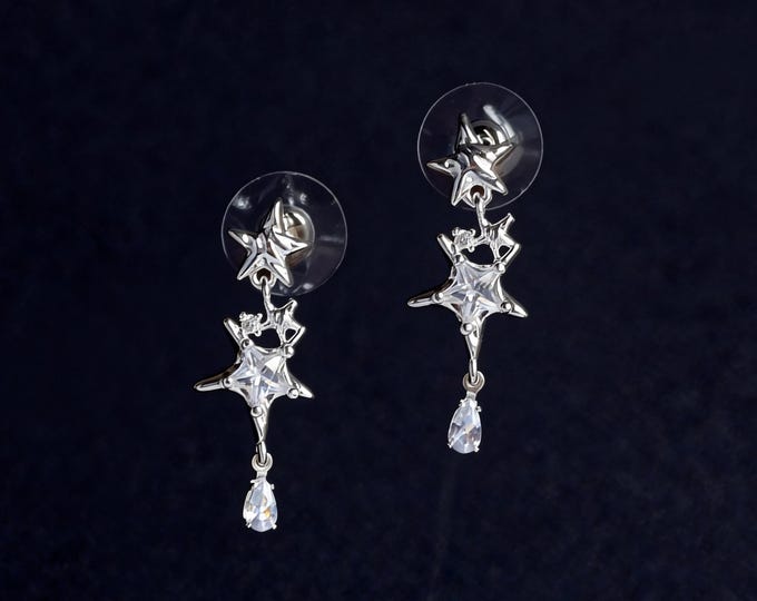 Celestial Star Zircon Dangle droping Earrings | Silver Plated | 14K Gold Plated