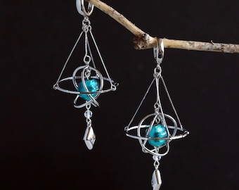 Star Trails Dangle Drop Earrings Celestial Jewelry,Geometric Statement Dangle Earrings,Astronomy Lover Gift,Kinetic Orbit Jewelry