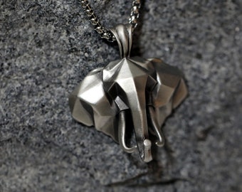 Elephant Handmade Necklace, 3D Geometric Elephant Head Men Jewelry, Elephant Head Pendant, Animal Men Necklace