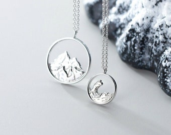 Customized sterling silver Mountain and Sea Couple Necklace his and hers necklace personalized gift for her for him 925 silver couple gift