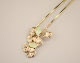 Handmade Ginkgo leaf copper gold hair stick flower hair pins green copper hair accessories gift for her women mother hair pin jewelry