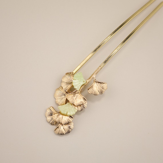 Handmade Ginkgo Leaf Hair Stick: Goldcolor Copper Hair Pin