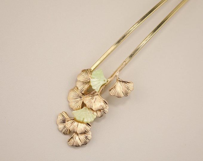Handmade Ginkgo Leaf Hair Stick: Goldcolor Copper Hair Pin
