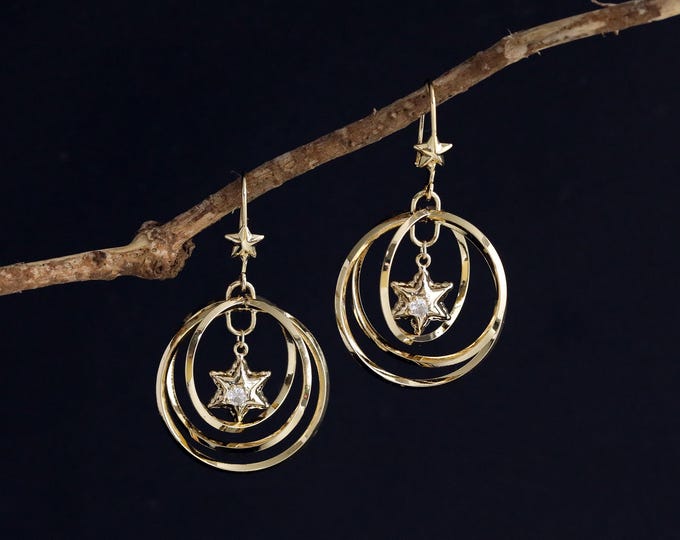 Celestial Star Ring Dangle Earrings | Zircon & Alloy