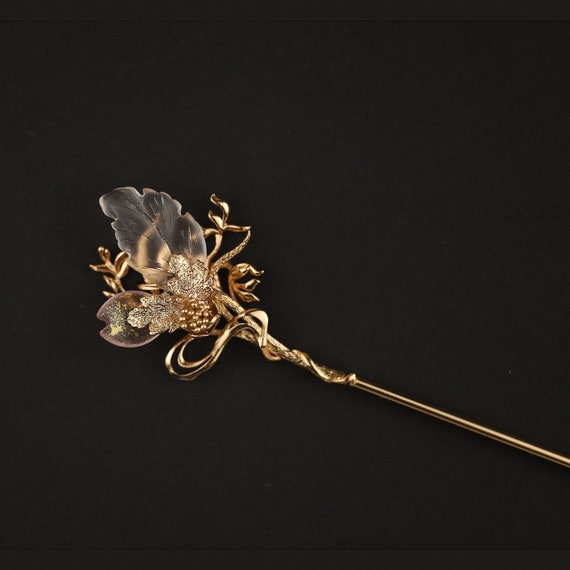 Handmade Copper Flower Hair Stick: Pink Resin Butterfly Hair Pin