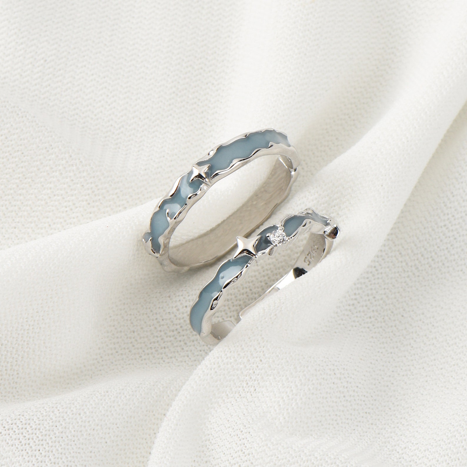 River Set Rings Customizable Sterling Silver Star River Couple Rings: Personalized ...