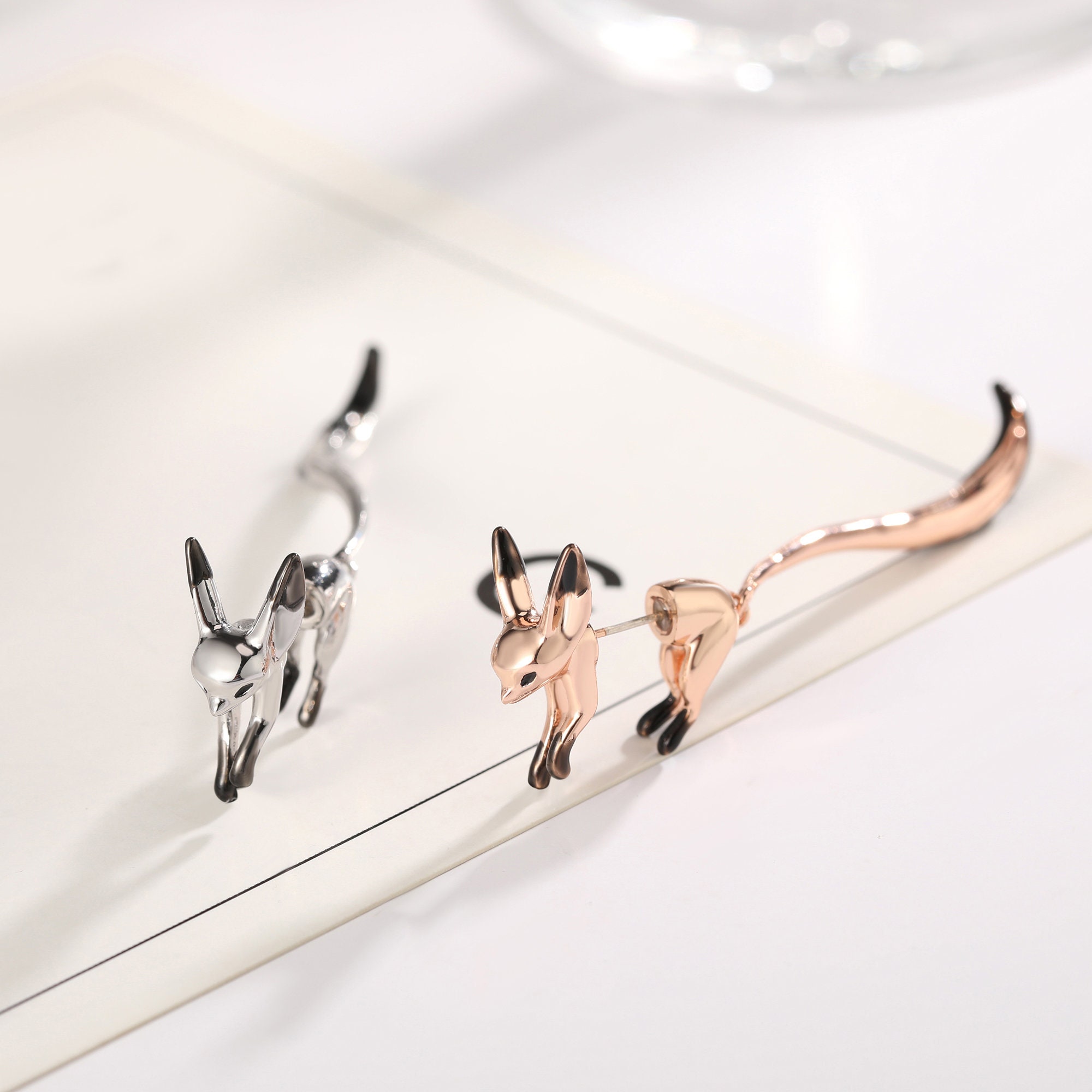 925 Sterling Silver Copper Fox Earrings Ear Cuff Earrings Etsy Australia