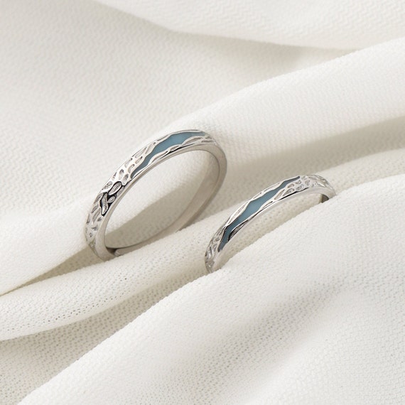 Anelli di coppia personalizzati River Anelli in argento sterling - Main Image