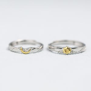 Sterling Silver Sun and Moon Couple Rings - Personalized Promise Rings