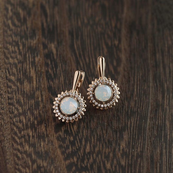 Artificial opal earrings Hoop Earrings | 18K Gold Plated Zirconia Jewelry