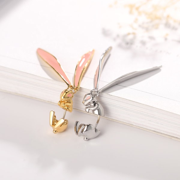 925 Sterling silver Copper Bunny earrings ear rabbit cuff earrings minimal mini earrings gift for her gift for women 18k gold plated