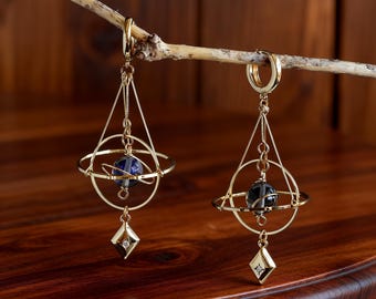 Celestial Orbit Dangle Earrings, Copper Resin Zircon