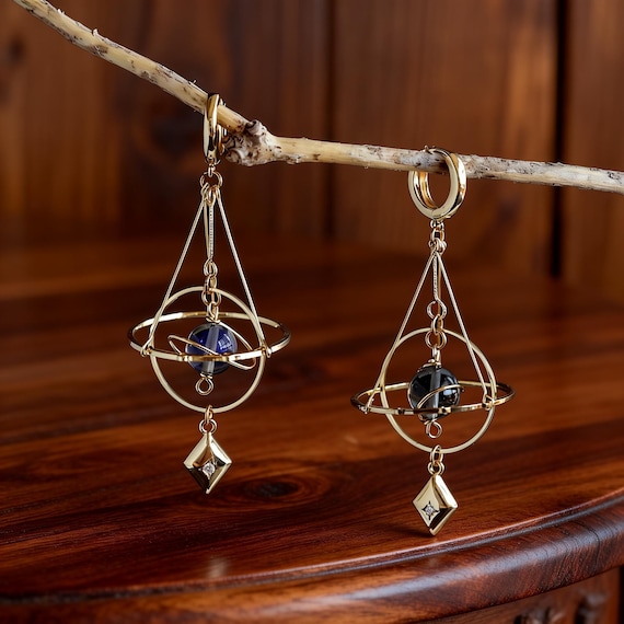 Celestial Orbit Dangle Earrings, Copper Resin Zircon