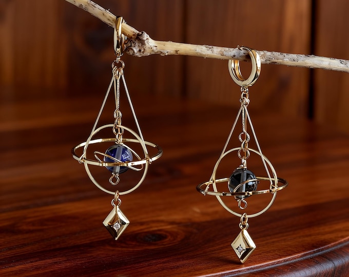 Celestial Orbit Dangle Earrings, Copper Resin Zircon