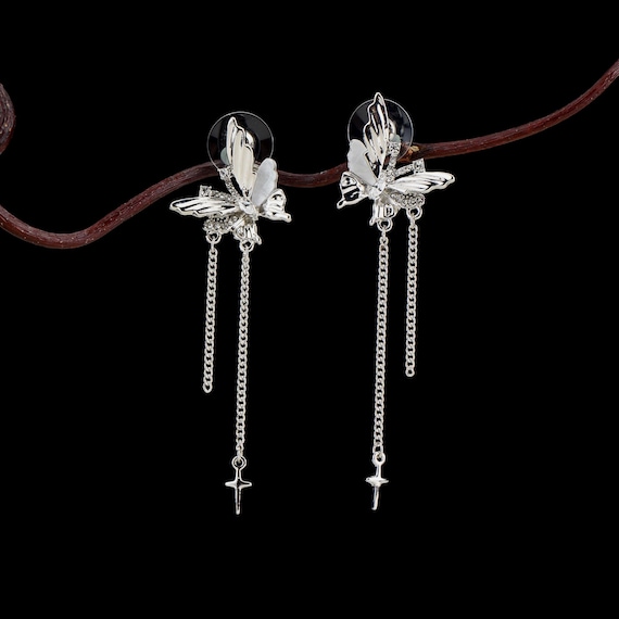 Butterfly dangle earrings 925 silver ear pin Zircon inlay ear stud for women