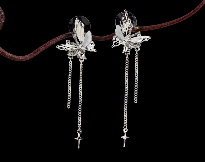 Butterfly dangle earrings 925 silver ear pin Zircon inlay ear stud for women