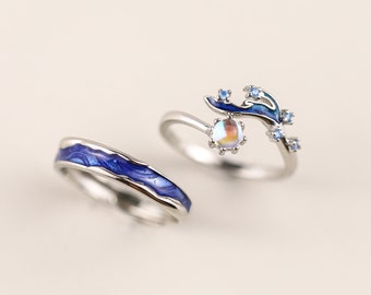 Anelli per coppia personalizzati con stella marina Gli anelli in argento sterling 925 per lui e per lei promettono un anello regalo personalizzato per lei per un regalo di coppia