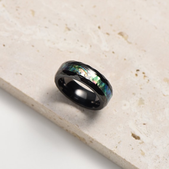 Custom Tungsten Ring: 8mm Shell Inlay, Engraved Promise Ring