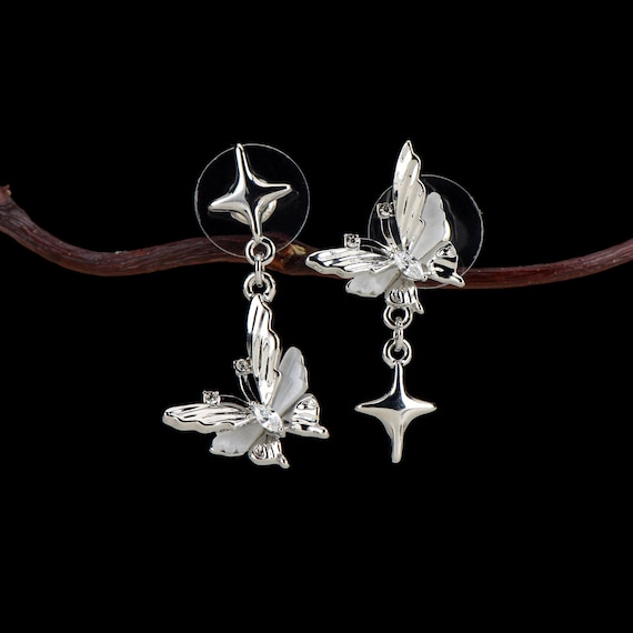 Butterfly dangle earrings 925 silver ear pin Zircon inlay ear stud for women