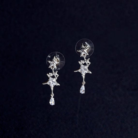 Celestial Star Zircon Dangle droping Earrings | Silver Plated | 14K Gold Plated