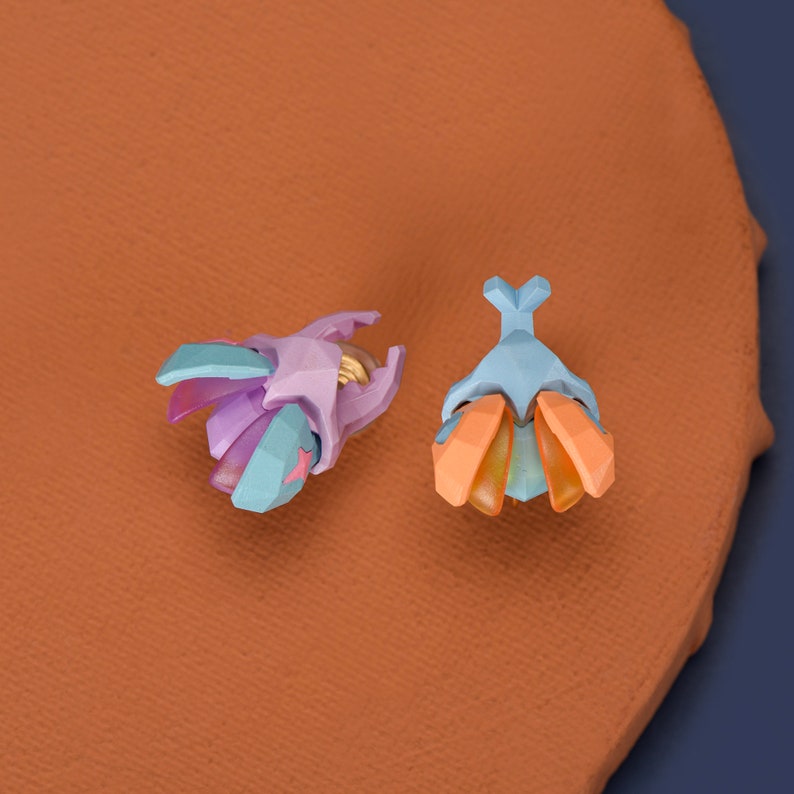 Beetle earrings ear cuff ear clip bug pink earrings gift for her gift for women 925 silver cute animal glow in the dark Cartoon image 5