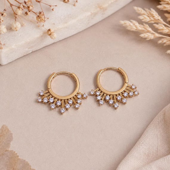18K Gold Plated Hoop Earrings with Zircon Stones – Lightweight Copper Jewelry