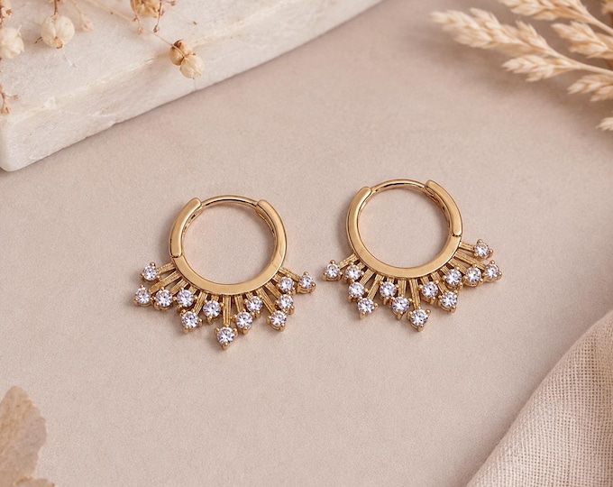 18K Gold Plated Hoop Earrings with Zircon Stones – Lightweight Copper Jewelry