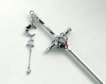 Blood moon Sword Hair Stick: Copper & Goldcolor Zircon Hair Pin