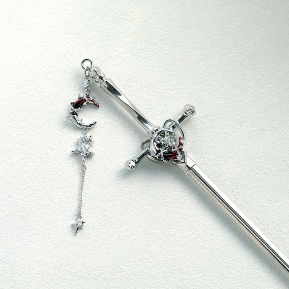 Blood moon Sword Hair Stick:Zircon Hair Pin
