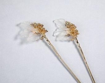 Bastoncino per capelli in resina fatto a mano in stile cinese con fiori: foglie di resina