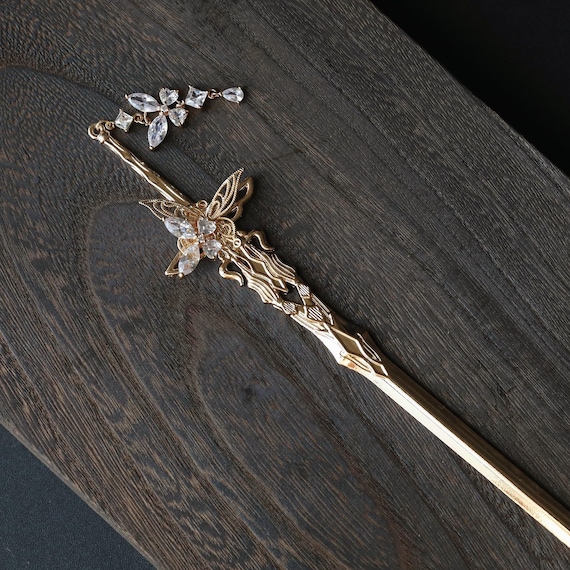 Butterfly Sword Hair Stick: Copper Goldcolor Zircon Hair Pin