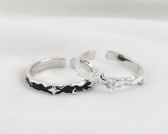 Custom 925 Sterling Silver Galaxy Couple Rings, Personalized Promise Rings