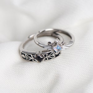 Chevalier et princesse personnalisés en argent sterling 925, zircon, bagues de couple, bagues pour elle et lui, bague de promesse, cadeau personnalisé pour elle pour couple image 4