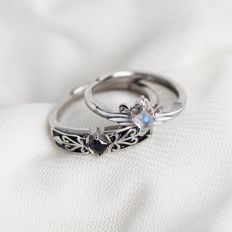 Anillos de pareja de circonio de plata de ley 925 personalizados de Caballero y Princesa, anillos para él y para ella, anillo de promesa, regalo personalizado para ella para pareja imagen 4