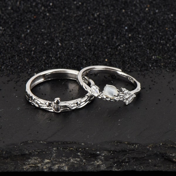 Customized 925 sterling silver little prince and rose Couple Rings his and hers rings promise ring personalized gift for her for couple