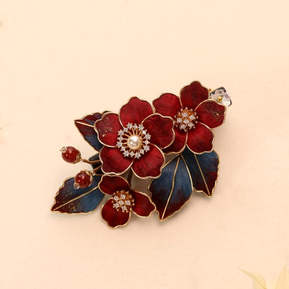 Handmade Red Flower hair clip:blue leaves hair accessories